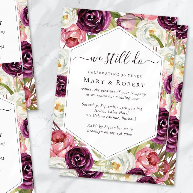 Roses We Still Do Vow Renewal 50th Wedding Invitation (Creator Uploaded)