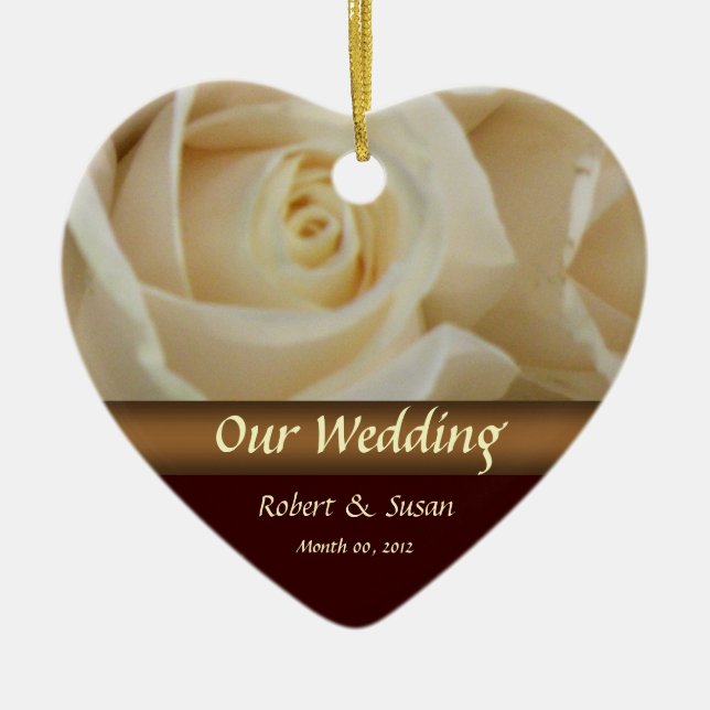 Roses Wedding Favour Keepsake Ceramic Tree Decoration (Front)