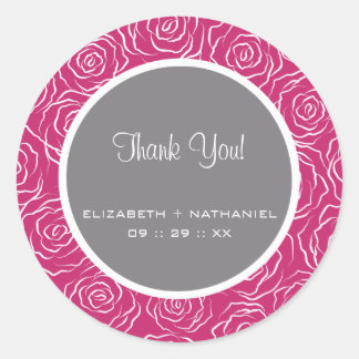 Roses Wedding Thank You Favour Stickers -hot pink
