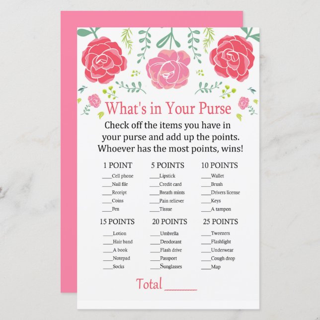 Roses What's in your purse game (Front/Back)