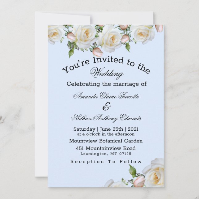Roses White Pink Greenery Wedding Invitation (Front)