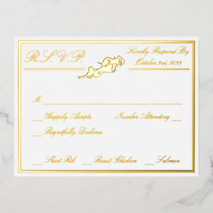 Roses, White Wedding RSVP Gold Full Foil Invitation Postcard