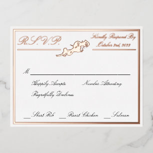Roses, White Wedding RSVP Rose Gold Foil Invitation Postcard