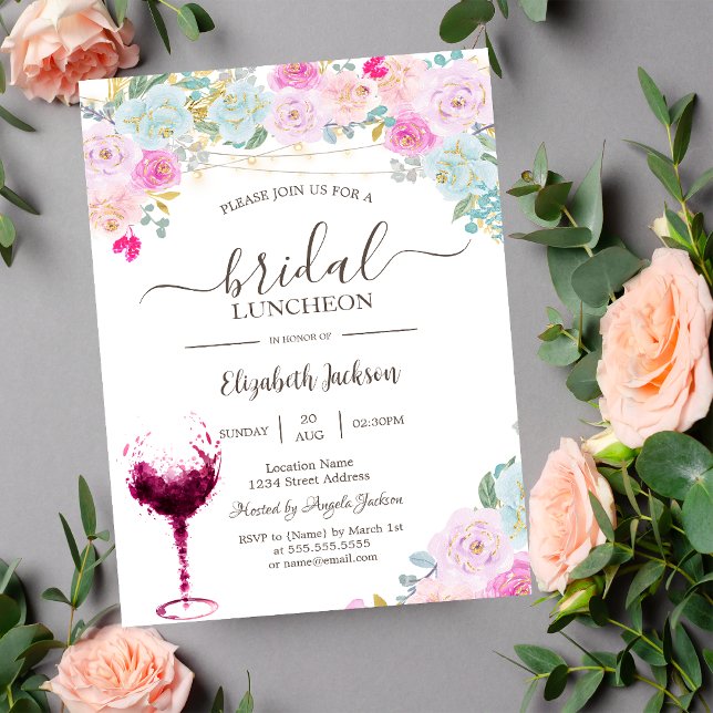 Roses,Wine Glass Bridal Luncheon Invitation (Creator Uploaded)