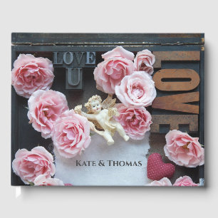Roses with love words and angel guest book