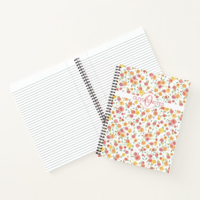 Roses with Monogram and Name Girls Notebook (Inside)