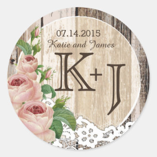 Roses Wood Lace Rustic Country Wedding Label