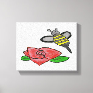 Roses Yellow Black Bee Canvas Print