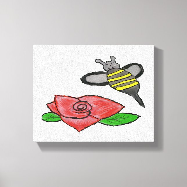 Roses Yellow Black Bee Canvas Print (Front)