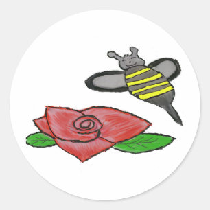 Roses Yellow Black Bee  Classic Round Sticker