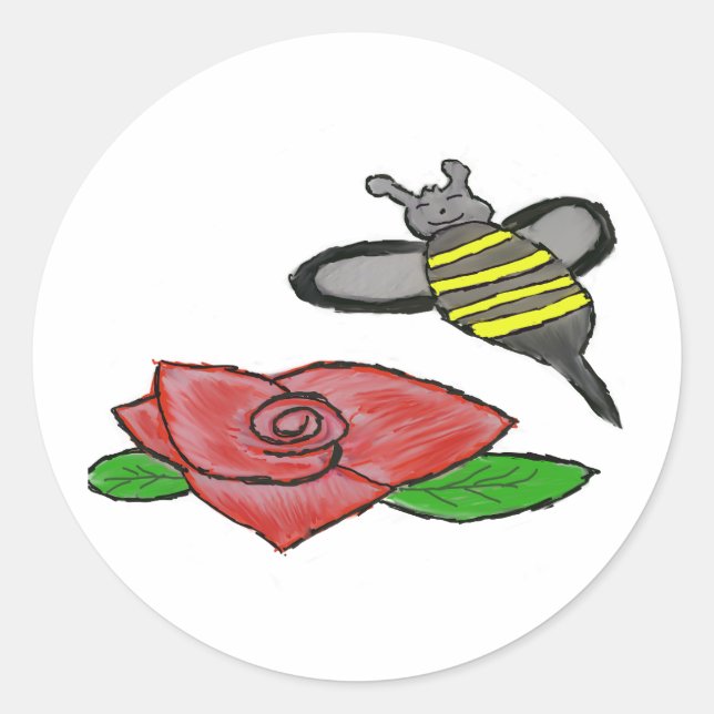 Roses Yellow Black Bee  Classic Round Sticker (Front)