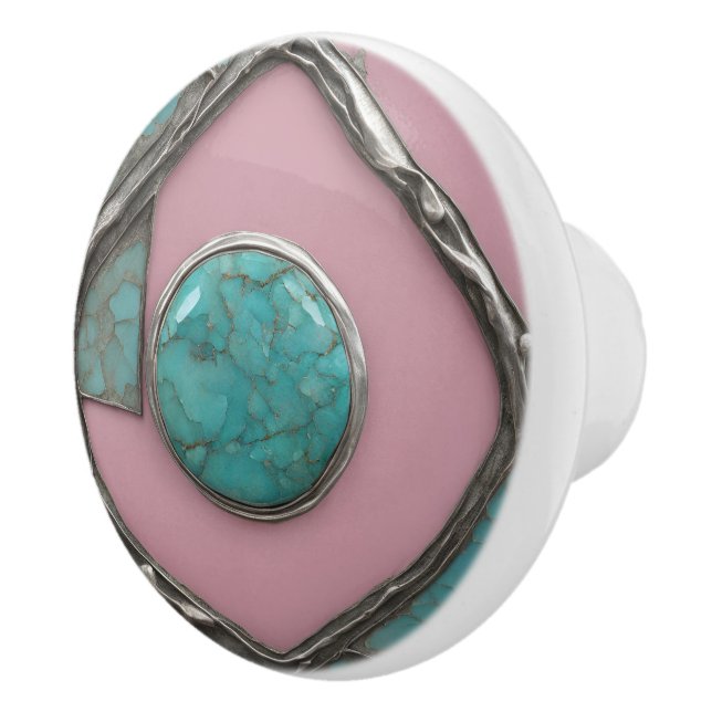 Rosestone Turquoise Core and Sculpted Silver Ceramic Knob (Right)