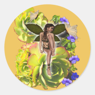 Rosette Succulent visitors Melamine Plate Classic Round Sticker