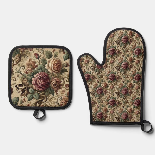 Rosewood Crematory – Gothic Victorian Oven Mitt & Pot Holder Set (Front)