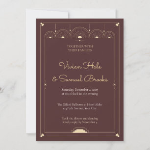 Rosewood Fan Scallop Deco Wedding Invitation