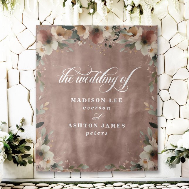 Rosewood Floral Wedding Photo Booth Backdrop Tapestry (Step into a fairy tale with our beautiful wedding backdrops, perfect for capturing your love.)