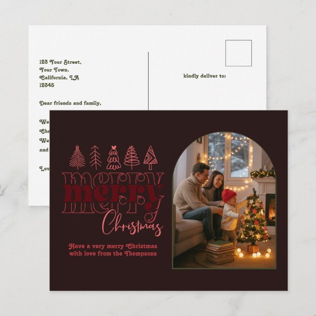 Rosewood Mahogany Cosy Arch Photo Merry Christmas Holiday Postcard (Front/Back)