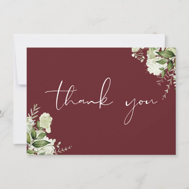 Rosewood Pink Botanical Greenery Elegant Script Thank You Card (Front)