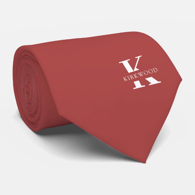 Rosewood Pink Elegant Monogram + Name |One-Sided Tie (Rolled)