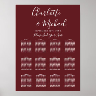 Rosewood Pink Elegant Script Wedding Seating Chart