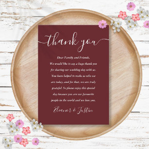 Rosewood Pink Elegant Script Wedding Thank You Place Card