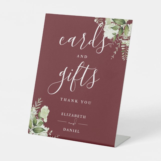 Rosewood Pink Floral Greenery Cards And Gifts Pedestal Sign (Front)