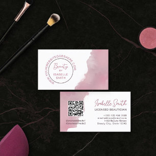 Rosewood Pink Watercolor Elegant Circle QR Code Business Card