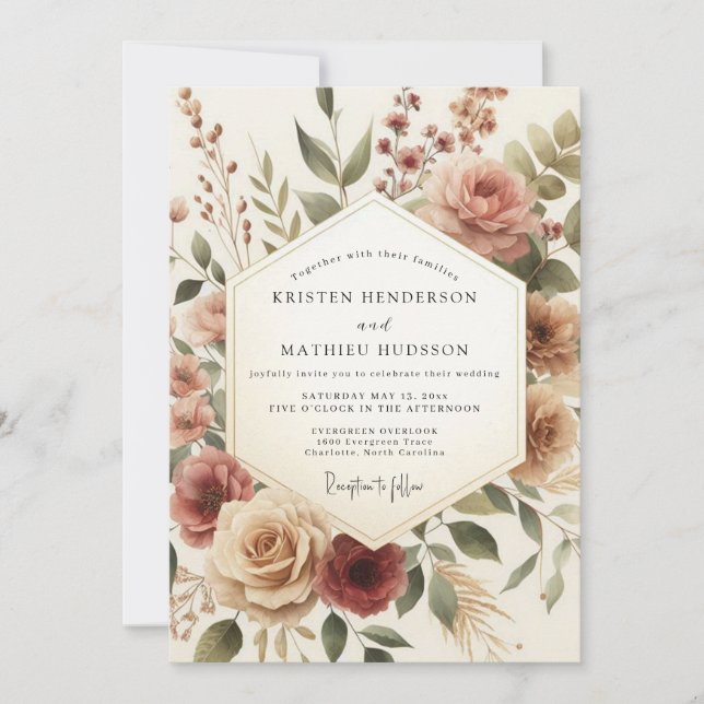 Rosewood Vintage Floral Wedding Invitation (Front)