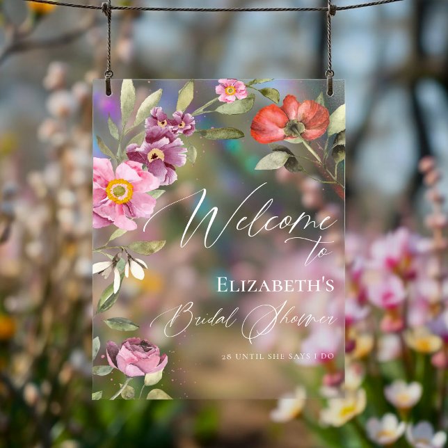 Rosey Floral Bridal Shower Welcome Acrylic Sign (Creator Uploaded)