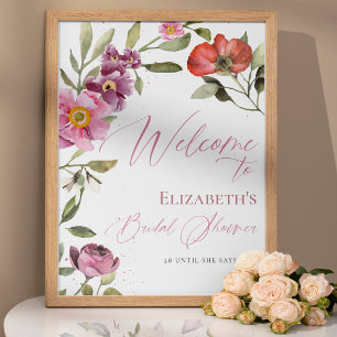 Rosey Floral Spring Bridal Shower Welcome Sign