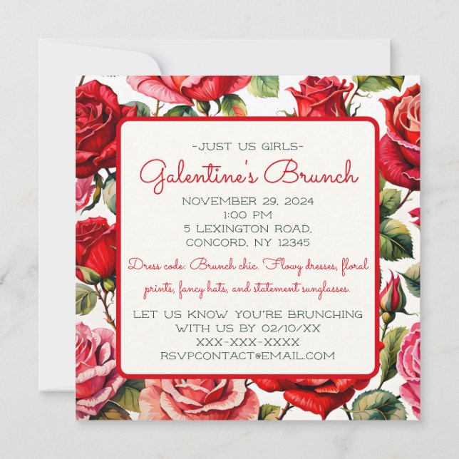 Rosey Galentine's Day Ladies Brunch  Invitation (Back)