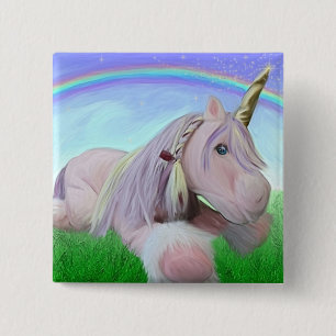 Rosey the unicorn 15 cm square badge