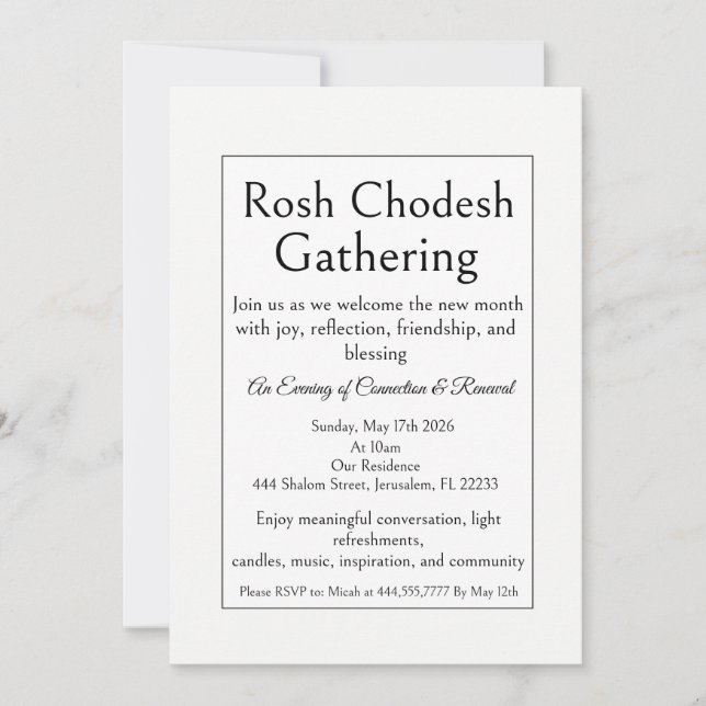 Rosh Chodesh Gathering Invite, Simple Modern  Invitation (Front)
