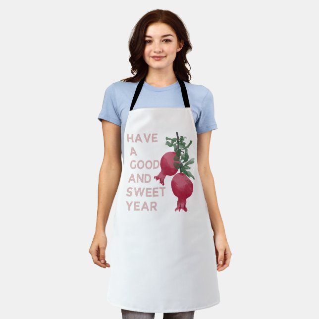 Rosh Hashana Jewish New Year Wishes w. Pomegranate Apron (Worn)