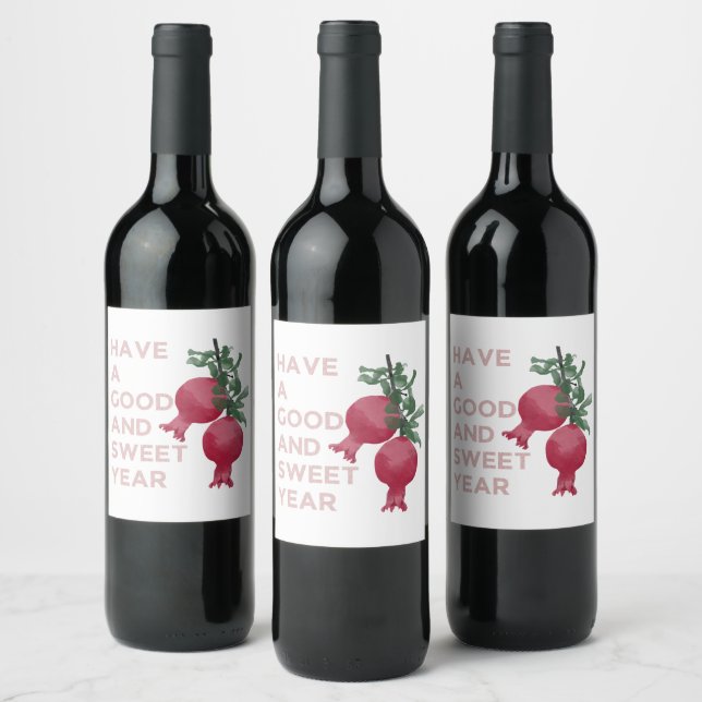 Rosh Hashana Jewish New Year Wishes w. Pomegranate Wine Label (Bottles)