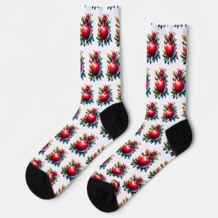 Rosh Hashana Water color Red Pomegranate Socks