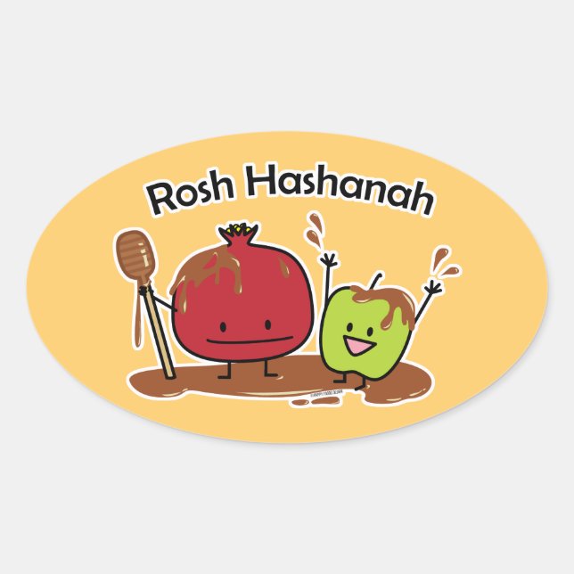 Rosh Hashanah apple pomegranate honey Jewish year Oval Sticker (Front)