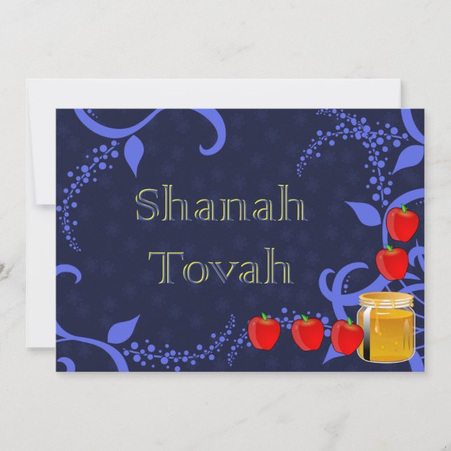 Rosh Hashanah Apples and Honey Blue Flat Card (Front)