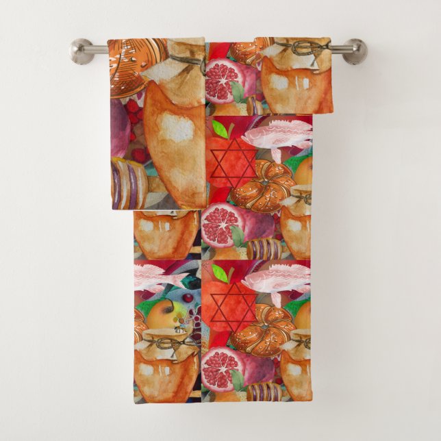 Rosh Hashanah Bathroom Towel Set (Insitu)