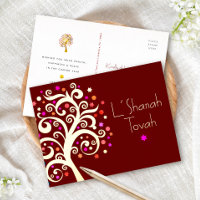 Rosh Hashanah Burgundy Red Tree of Life Real Gold 