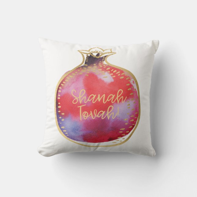 Rosh Hashanah Decor Shana Tova Pomegranate White Cushion (Front)