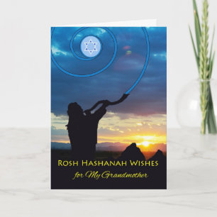 Rosh Hashanah for Grandmother, Shofar Horn and Sky Holiday Card