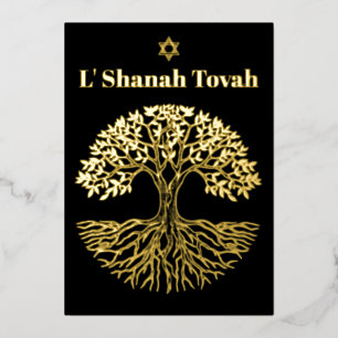 Rosh Hashanah Gold Foil Tree of Life Black