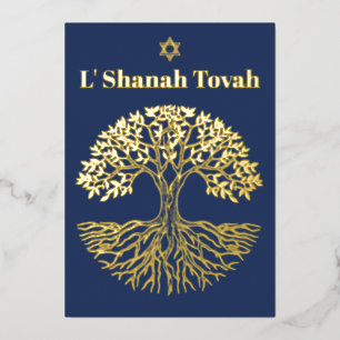 Rosh Hashanah Gold Foil Tree of Life Blue