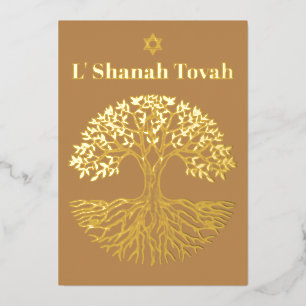 Rosh Hashanah Gold Foil Tree of Life Brown