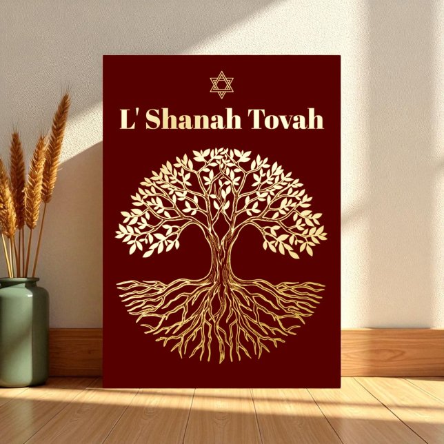 Rosh Hashanah Gold Foil Tree of Life Burgundy (Creator Uploaded)