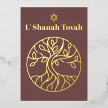 Rosh Hashanah Gold Foil Tree of Life Dusty Rose