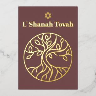 Rosh Hashanah Gold Foil Tree of Life Dusty Rose