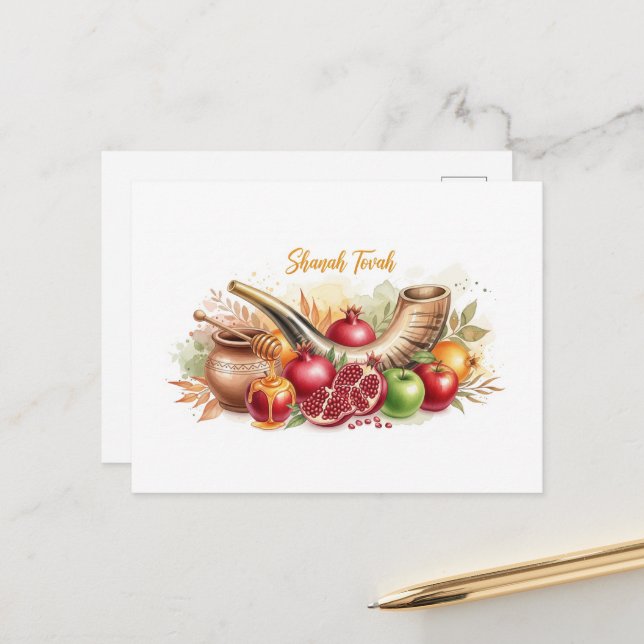 Rosh Hashanah Jewish New Year Postcard (Front/Back In Situ)