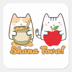 Rosh Hashanah kawaii Cats - Jewish new year Square Sticker